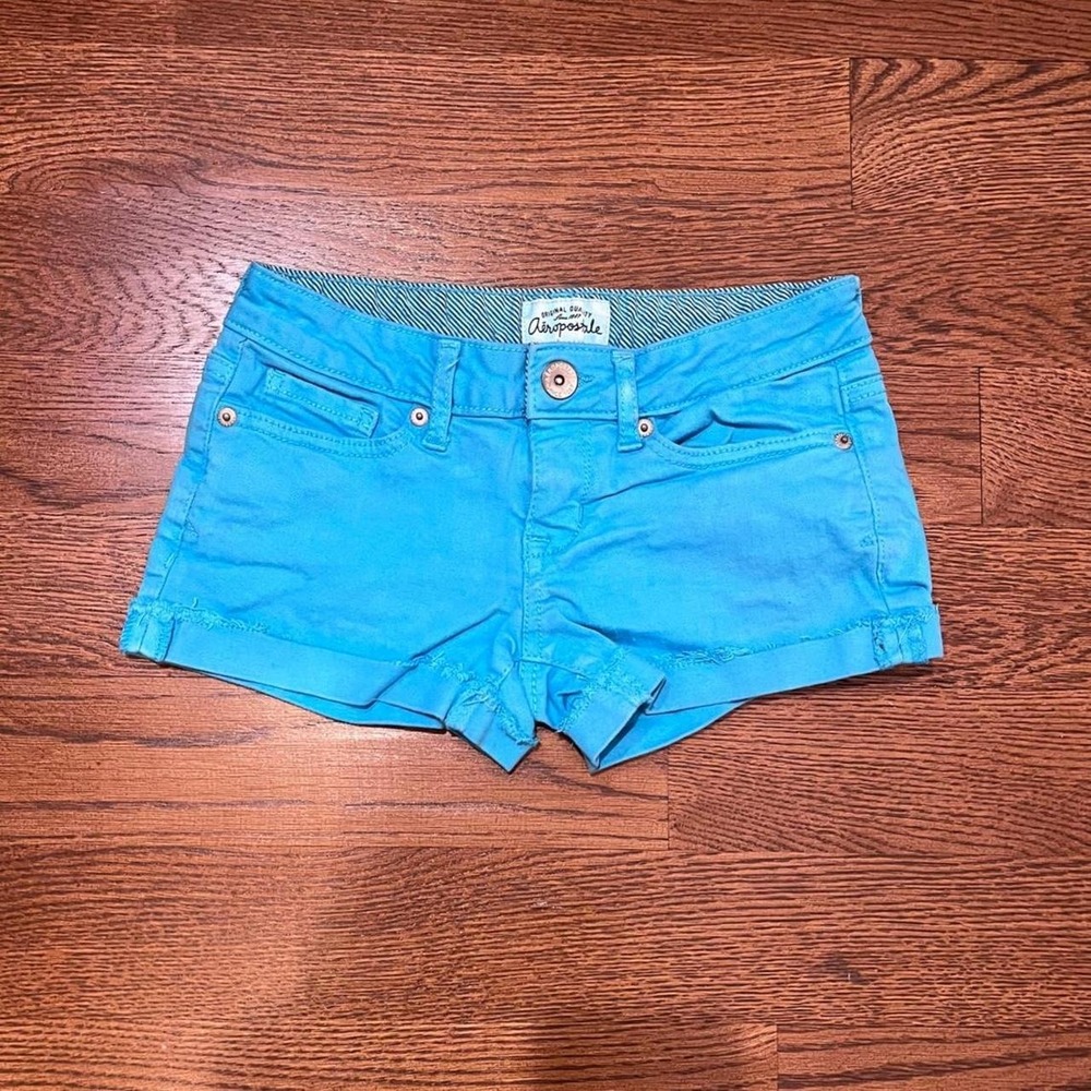 y2k aeroostale bright blue low rise jean shorts size 26